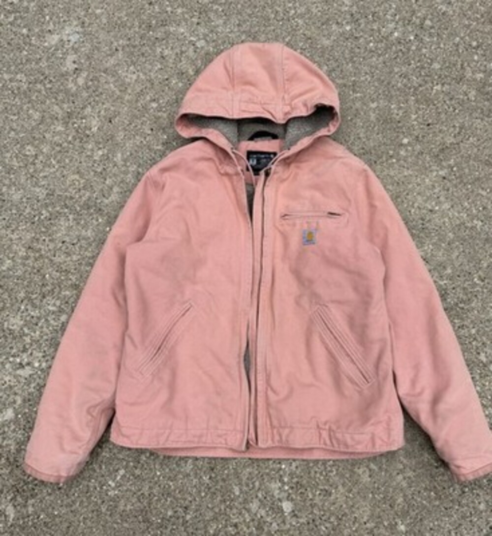 Pink Carhartt Sherpa Lined Jacket Women’s Small Detroit Hooded Y2K Broke Zipper